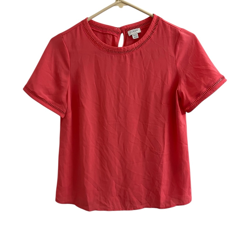 J. Crew Womens size XXS Short Sleeve Top Ladder Trim Crew-neck  Pink